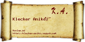 Klecker Anikó névjegykártya
